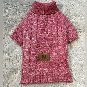 Kooltail Dog Sweater S/M Pink Cable Knit Turtleneck Sherpa Lined Warm